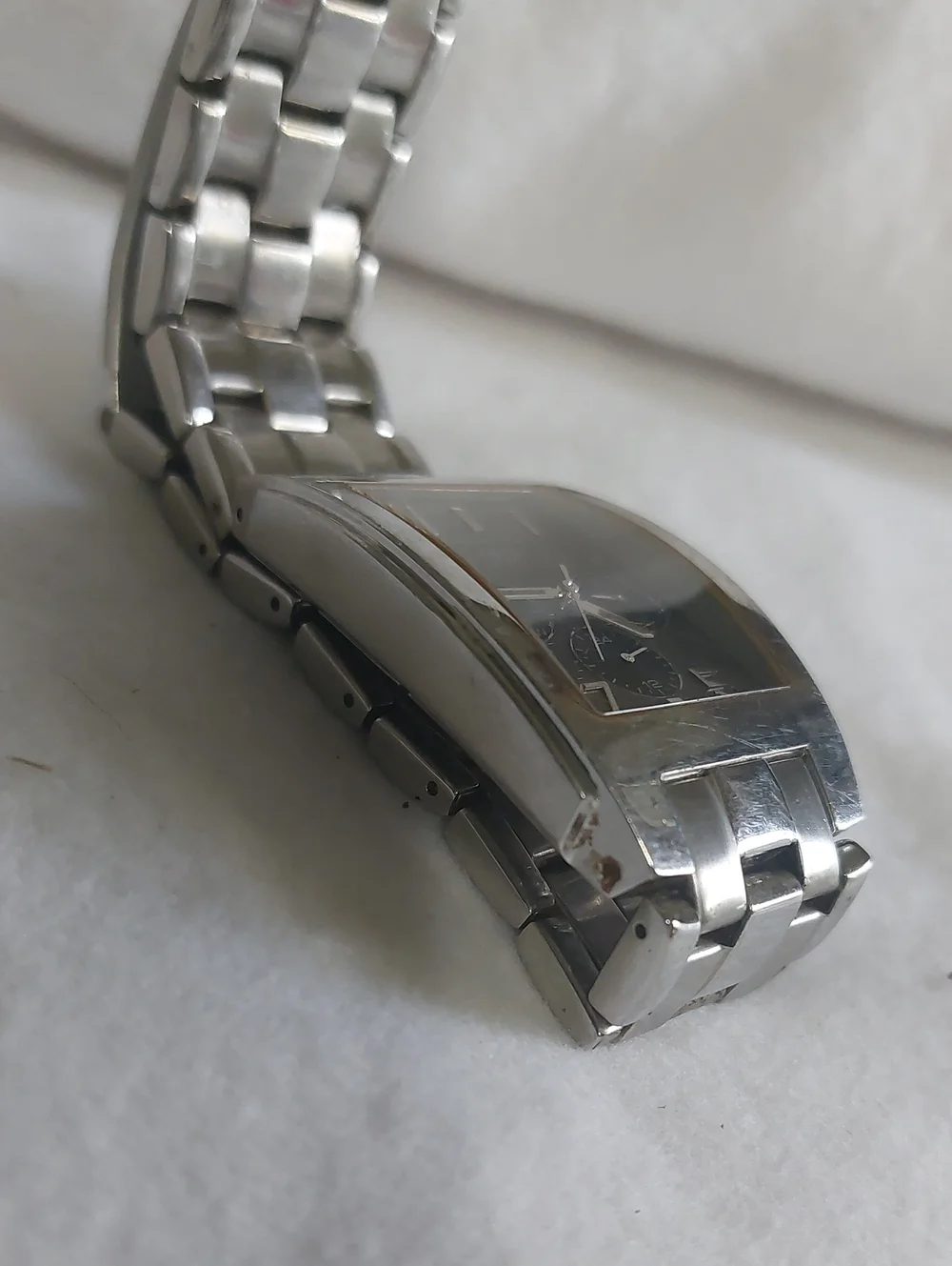 GUESS Steel Square Tank Watch Gunmetal Dial Subdials Silver Tone - Needs Battery